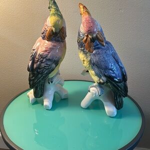 Hand painted Italian ceramic Cockatoos